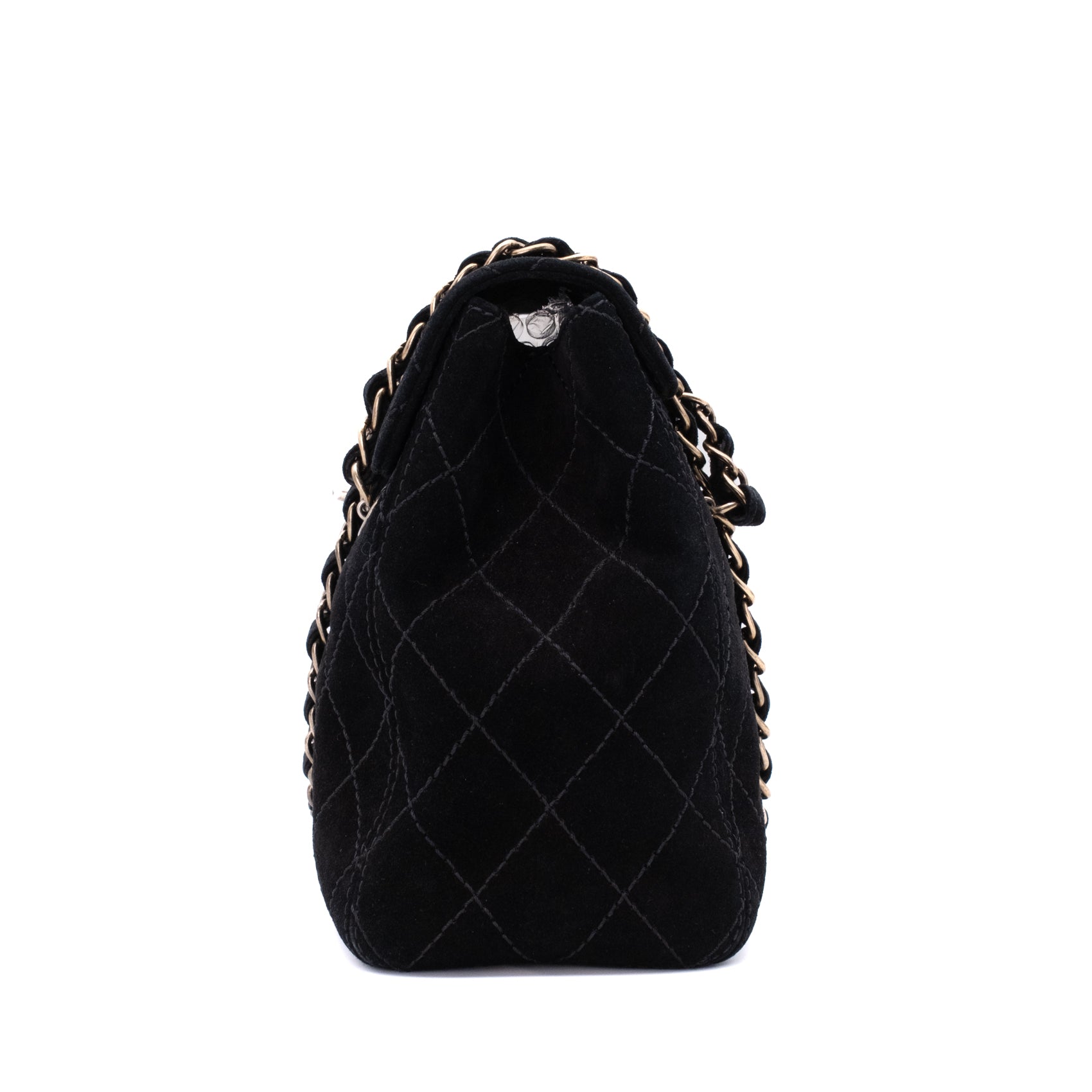 Chanel Single Flap Jumbo Schultertasche Velourleder Schwarz GHW