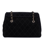 Chanel Single Flap Jumbo Schultertasche Velourleder Schwarz GHW