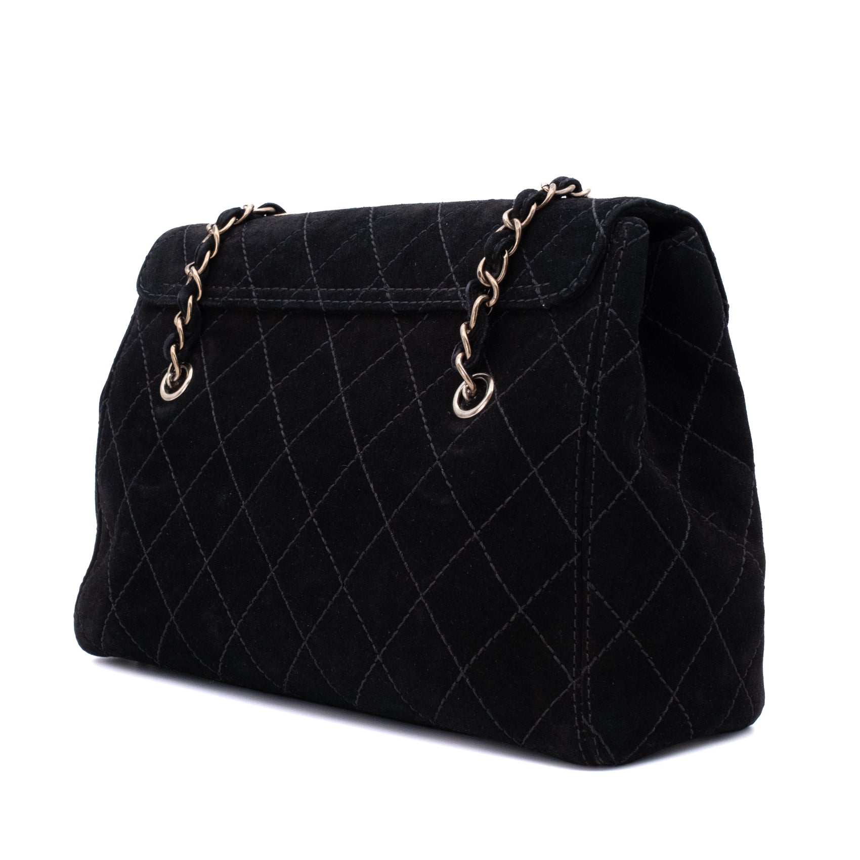 Chanel Single Flap Jumbo Schultertasche Velourleder Schwarz GHW