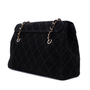 Chanel Single Flap Jumbo Schultertasche Velourleder Schwarz GHW