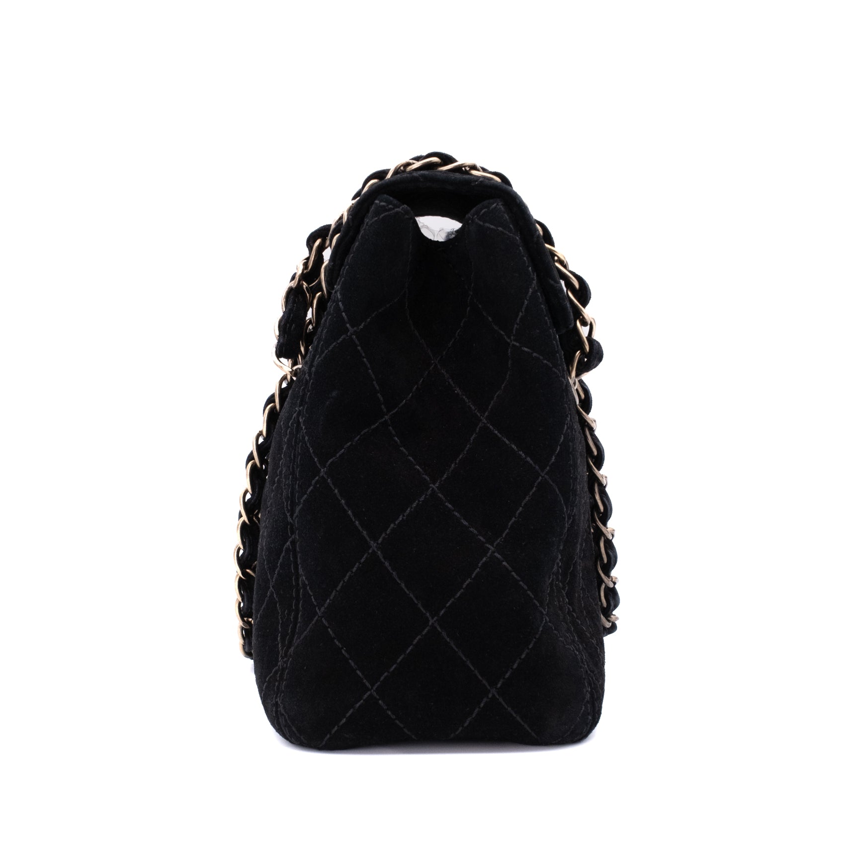 Chanel Single Flap Jumbo Schultertasche Velourleder Schwarz GHW