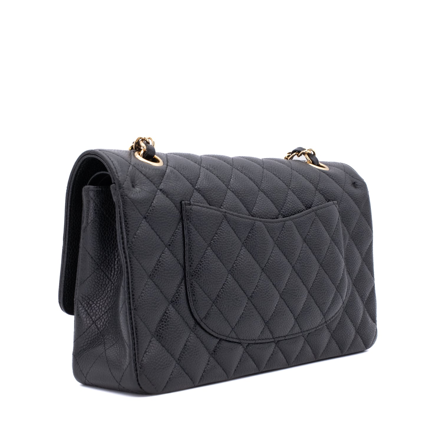 Chanel Classic Timeless Double Flap Bag in Medium Größe aus schwarzem Caviar Leder Material mit goldener Hardware 