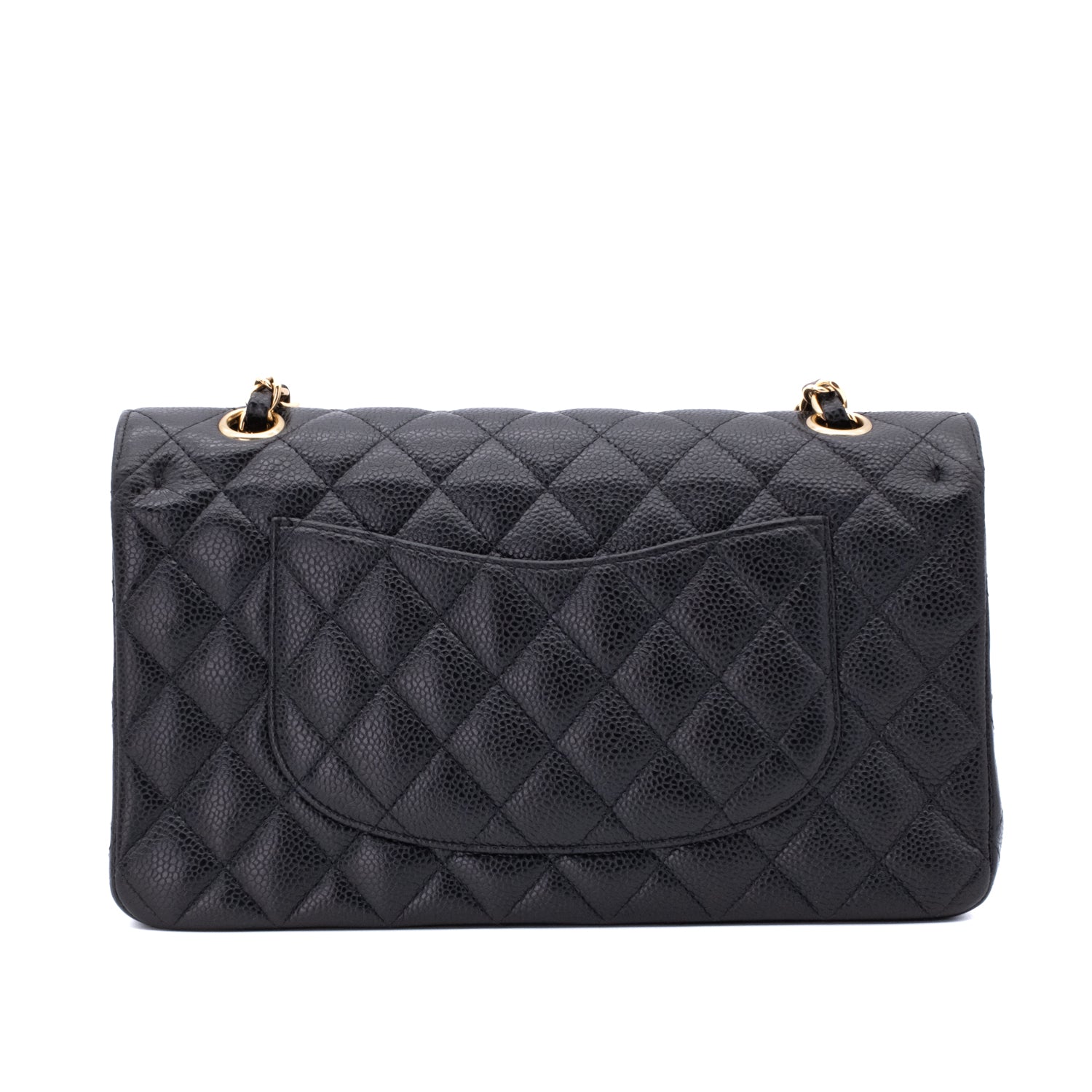Chanel Classic Timeless Double Flap Bag in Medium Größe aus schwarzem Caviar Leder Material mit goldener Hardware 
