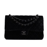 Chanel Classic Double Flap Medium Samt Schwarz So Black