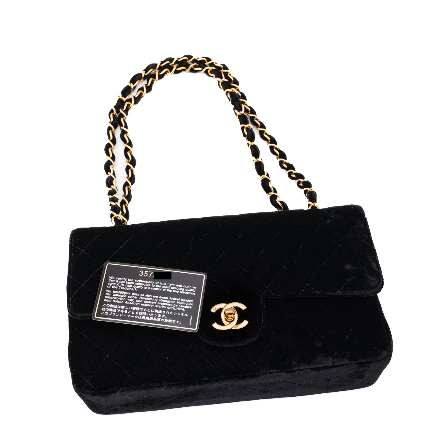 Chanel Classic Medium Double Flap Samt Schwarz 24k GHW