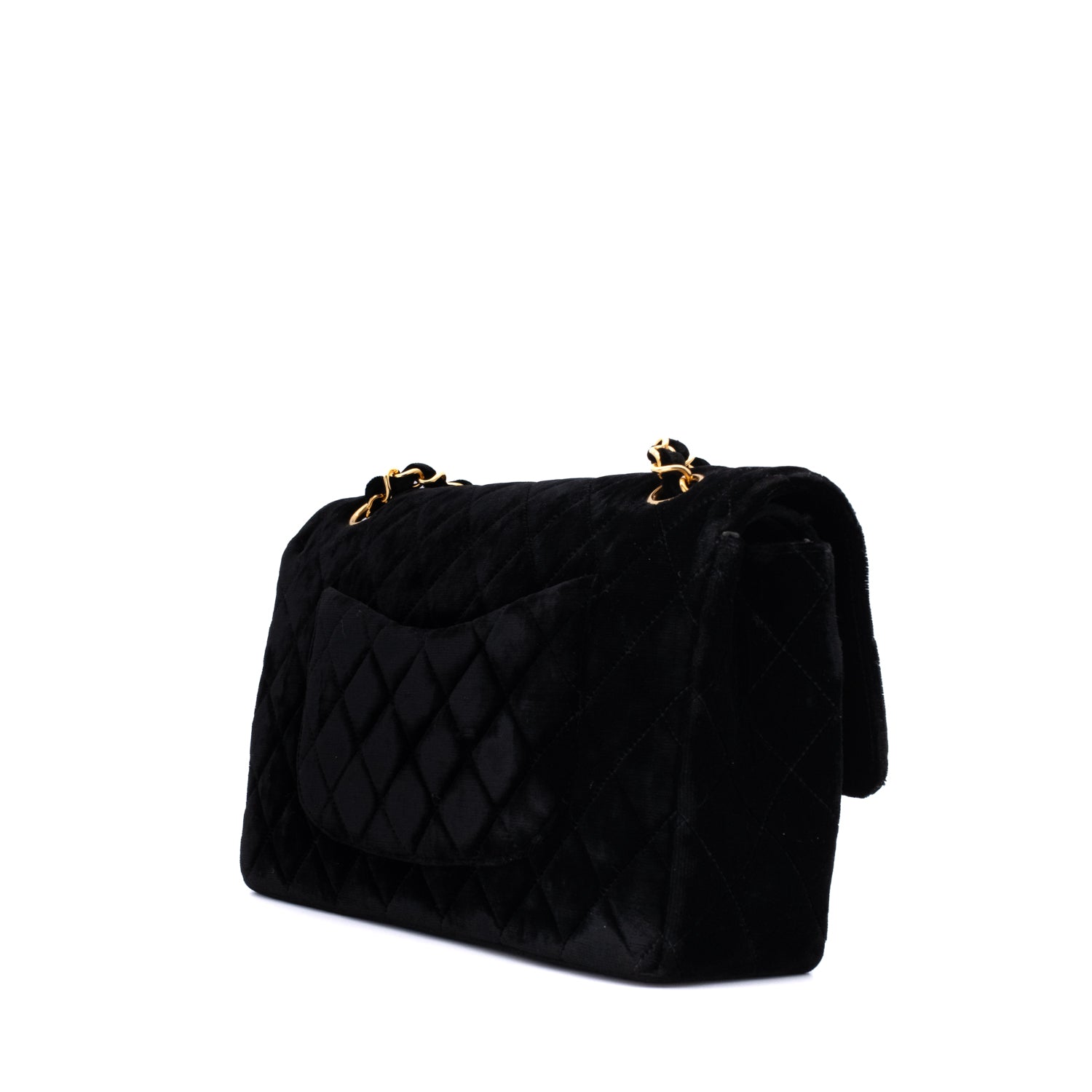 Chanel Classic Medium Double Flap Samt Schwarz 24k GHW