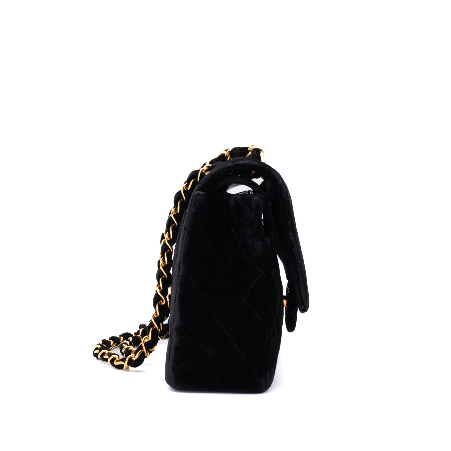 Chanel Classic Medium Double Flap Samt Schwarz 24k GHW