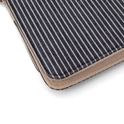 Gestreifte Chanel Wallet on Chain WOC Handtasche aus Blau Weiss Jeans Material mit Off-White Caviar Leder und silberner Hardware