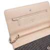 Gestreifte Chanel Wallet on Chain WOC Handtasche aus Blau Weiss Jeans Material mit Off-White Caviar Leder und silberner Hardware