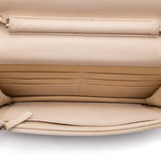 Gestreifte Chanel Wallet on Chain WOC Handtasche aus Blau Weiss Jeans Material mit Off-White Caviar Leder und silberner Hardware