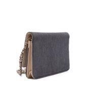 Gestreifte Chanel Wallet on Chain WOC Handtasche aus Blau Weiss Jeans Material mit Off-White Caviar Leder und silberner Hardware