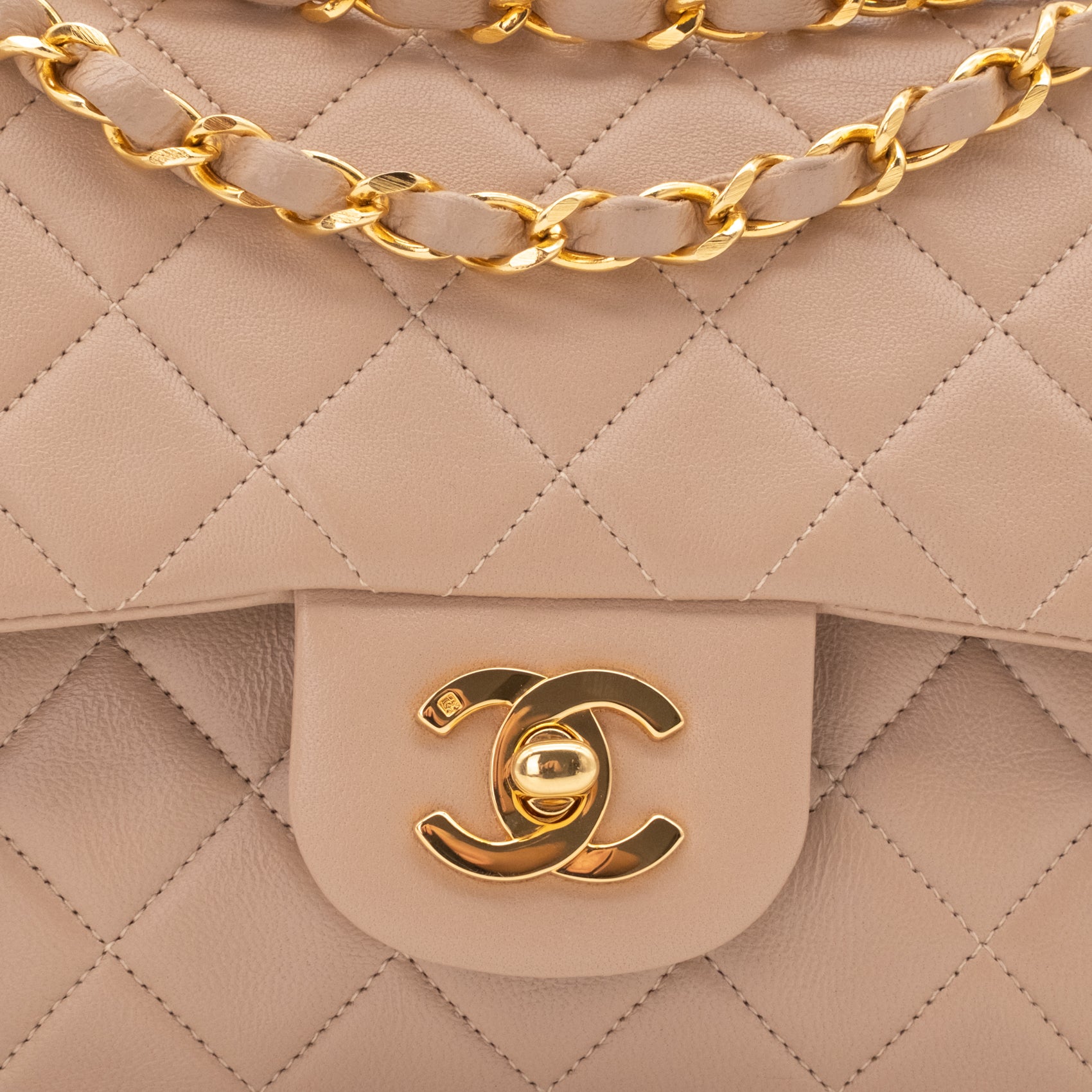 Chanel Classic Double Flag Bag Small Beige Lammleder 24k GHW