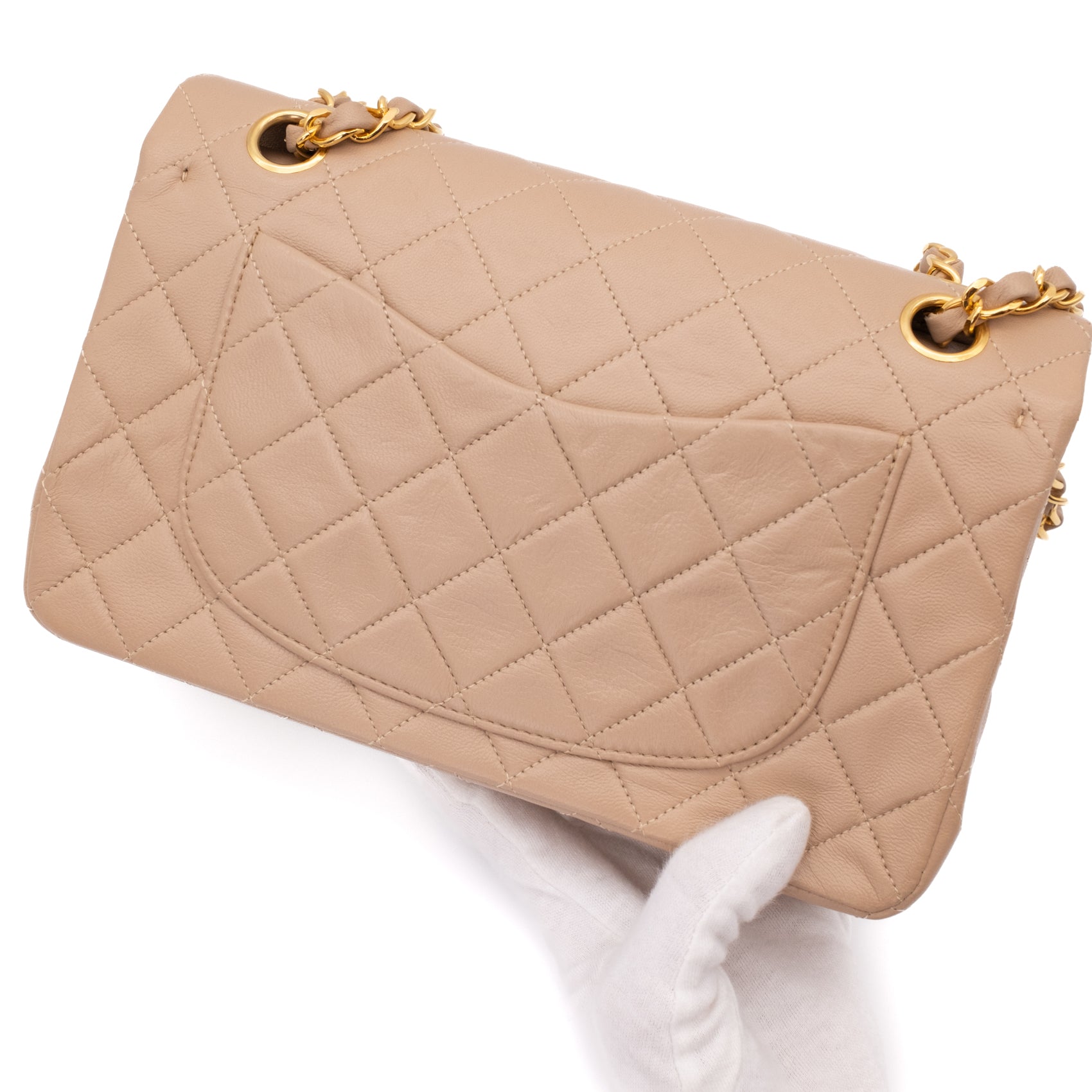 Chanel Classic Double Flag Bag Small Beige Lammleder 24k GHW