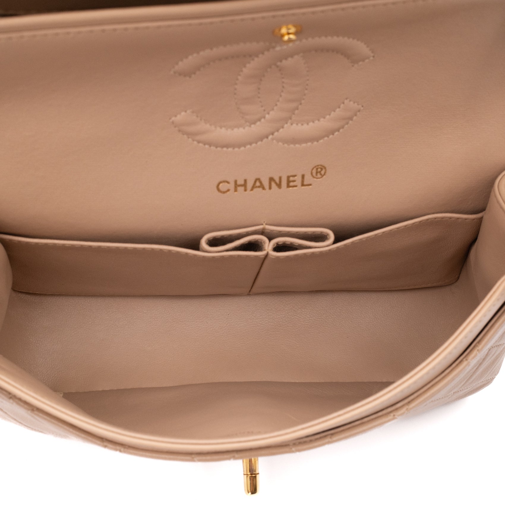 Chanel Classic Double Flag Bag Small Beige Lammleder 24k GHW