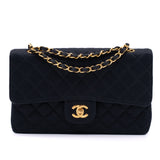 Chanel Classic Double Flap Bag Medium Satin Dunkelblau 24k GHW