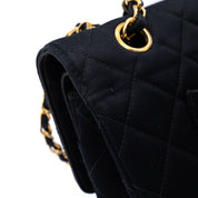 Chanel Classic Double Flap Bag Medium Satin Dunkelblau 24k GHW