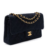 Chanel Classic Double Flap Bag Medium Satin Dunkelblau 24k GHW