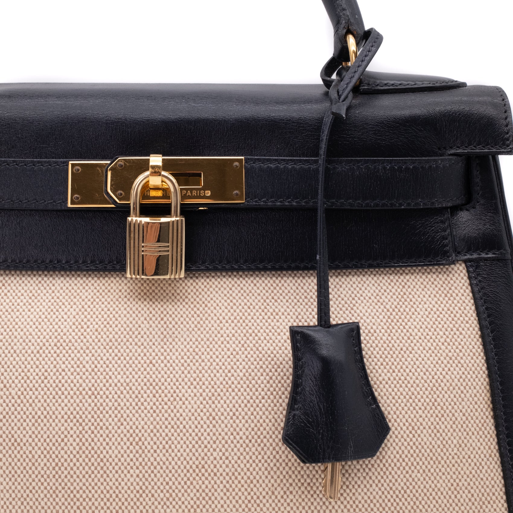 Hermès Kelly 28 Etoile Canvas Boxcalf Beige Dunkelblau Retourne GHW