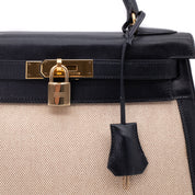 Hermès Kelly 28 Etoile Canvas Boxcalf Beige Dunkelblau Retourne GHW