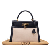 Hermès Kelly 28 Etoile Canvas Boxcalf Beige Dunkelblau Retourne GHW