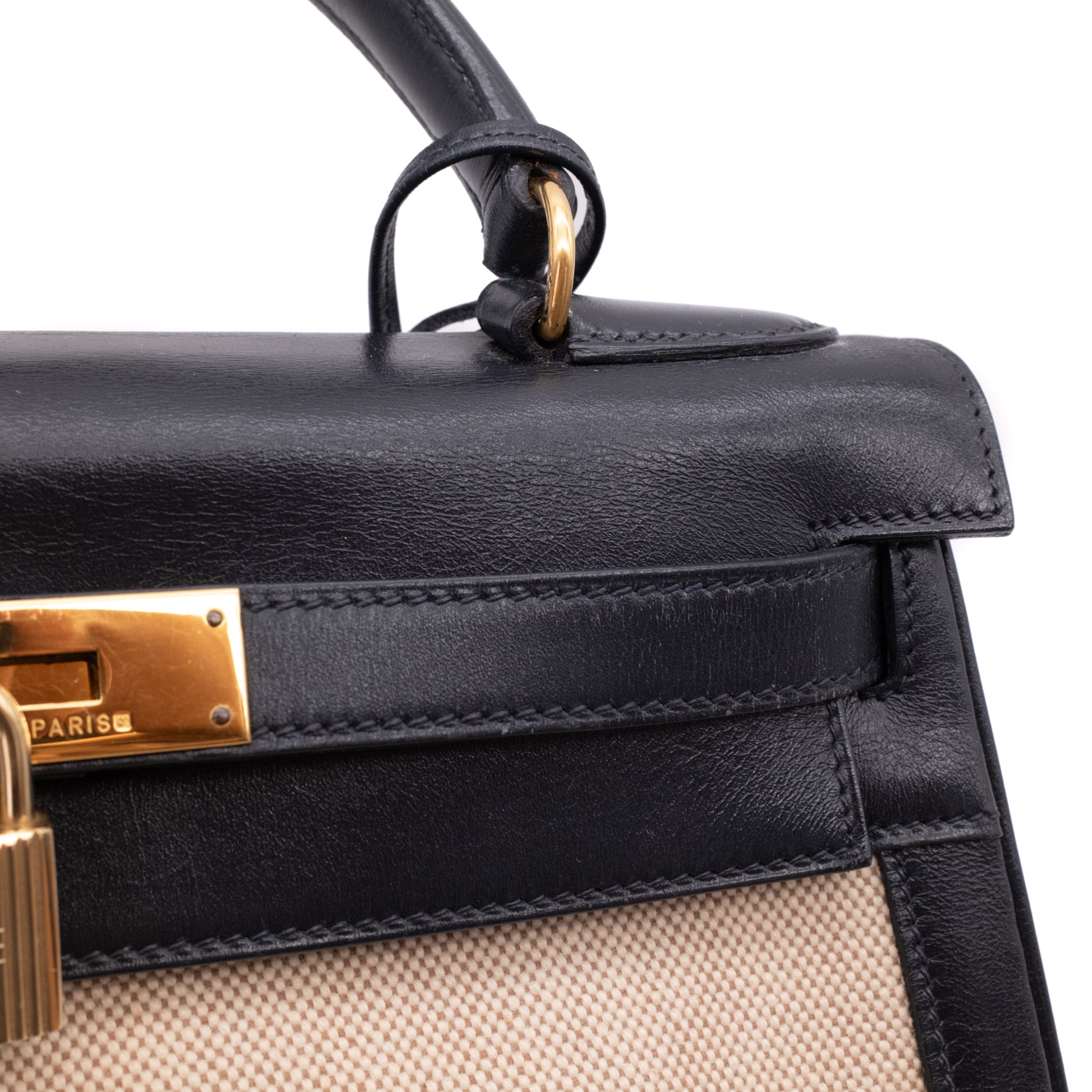 Hermès Kelly 28 Etoile Canvas Boxcalf Beige Dunkelblau Retourne GHW