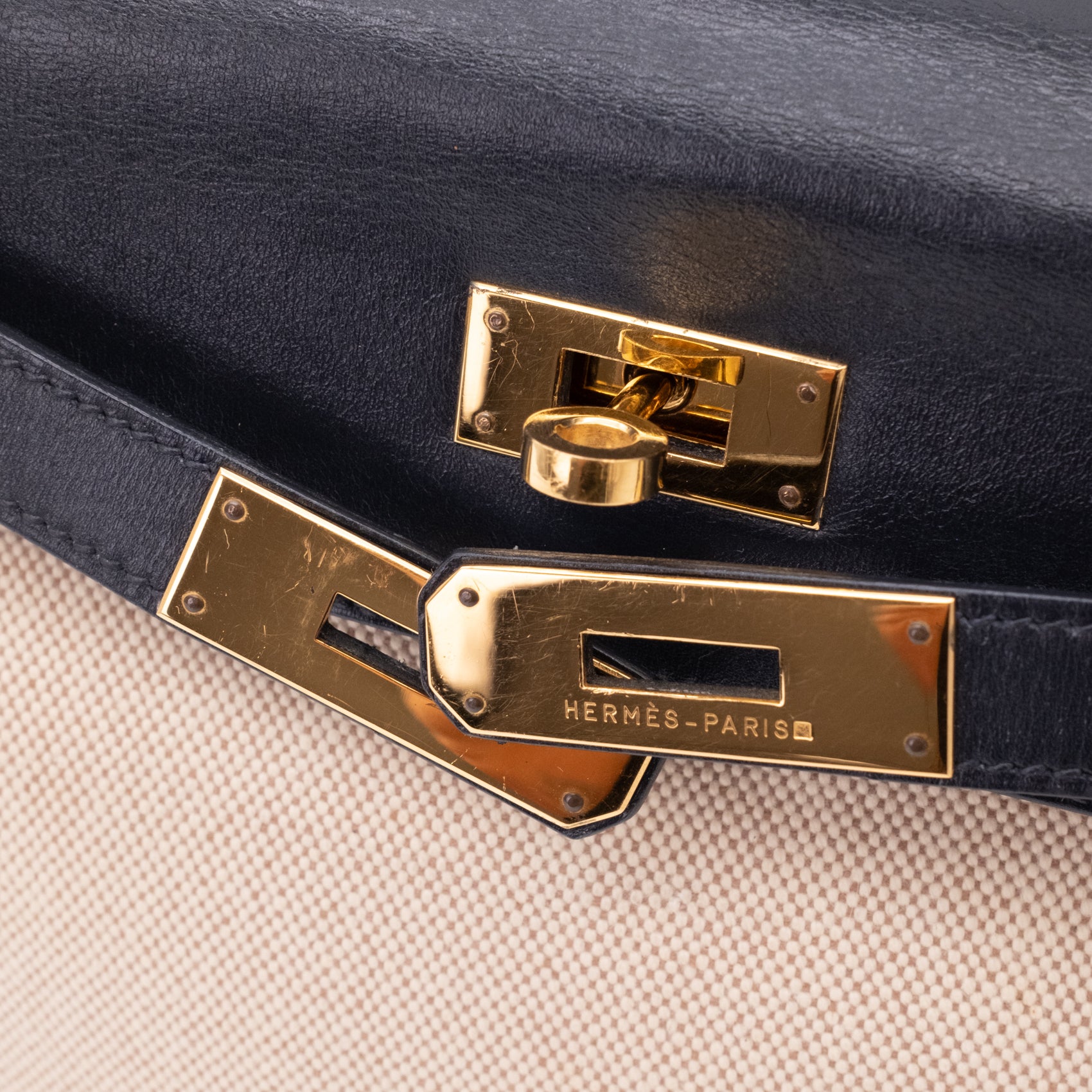 Hermès Kelly 28 Etoile Canvas Boxcalf Beige Dunkelblau Retourne GHW