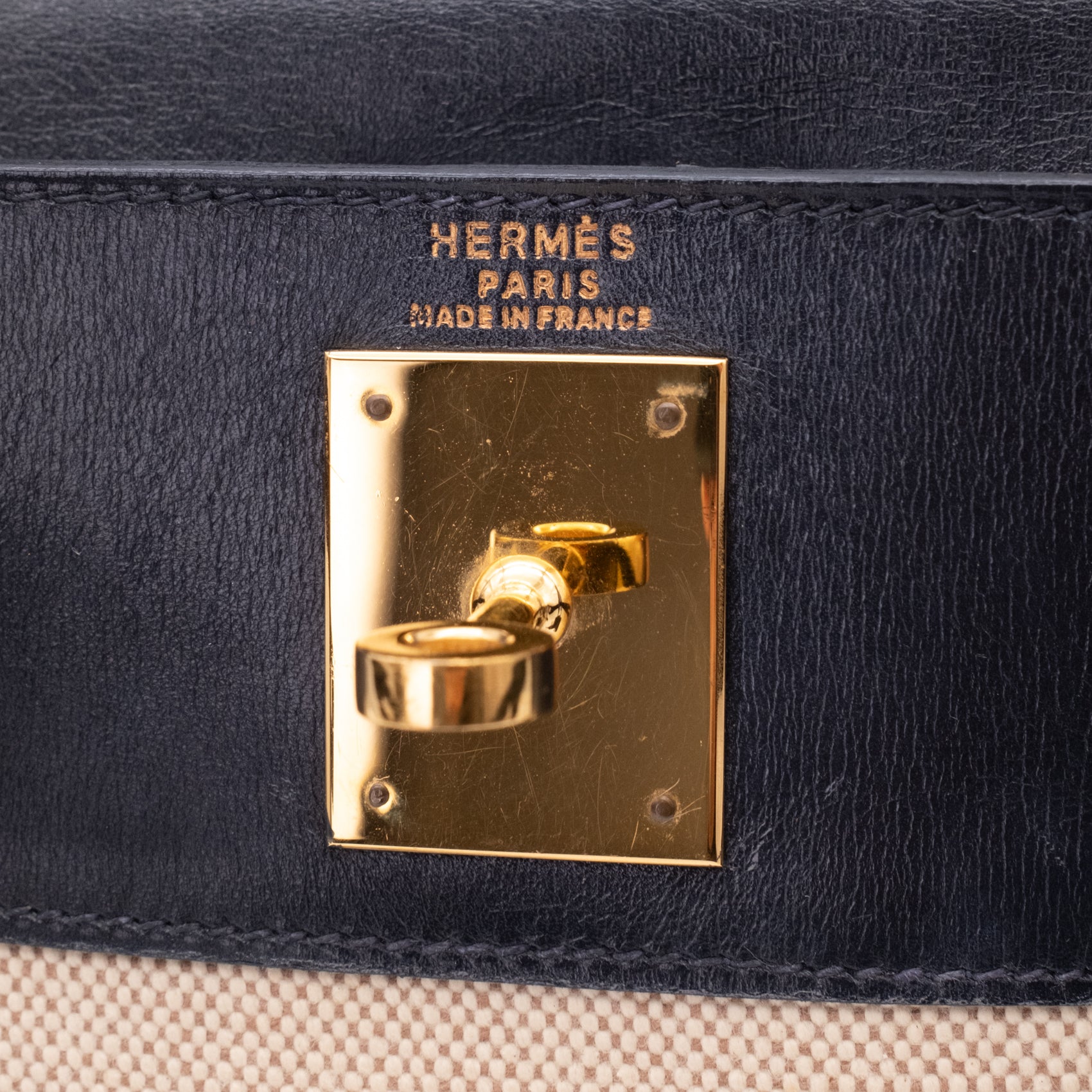 Hermès Kelly 28 Etoile Canvas Boxcalf Beige Dunkelblau Retourne GHW