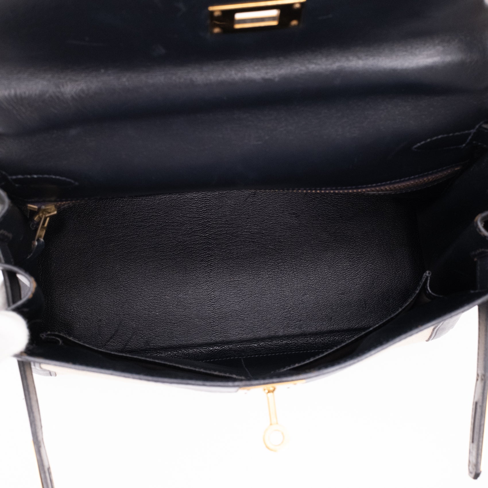 Hermès Kelly 28 Etoile Canvas Boxcalf Beige Dunkelblau Retourne GHW