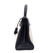 Hermès Kelly 28 Etoile Canvas Boxcalf Beige Dunkelblau Retourne GHW