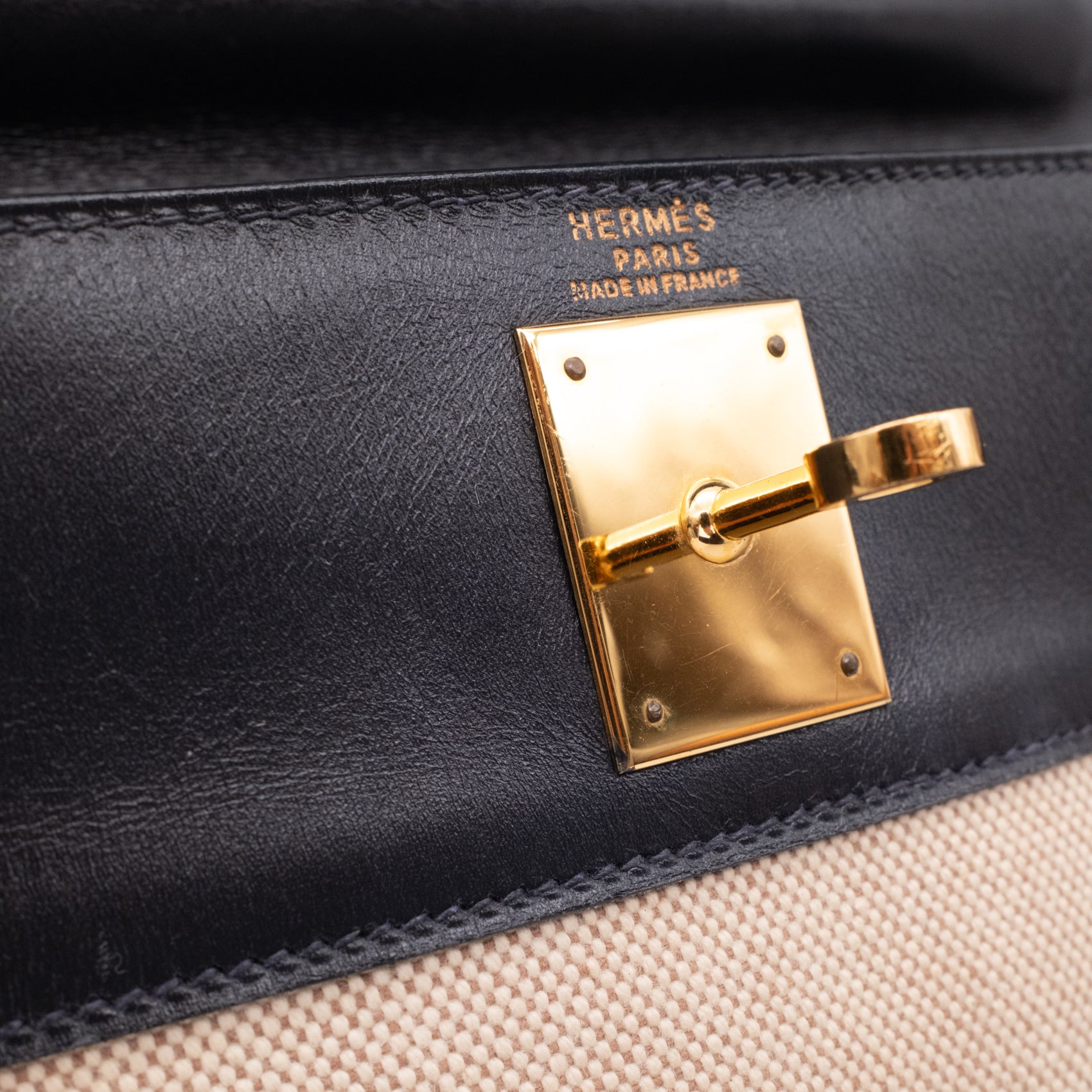 Hermès Kelly 28 Etoile Canvas Boxcalf Beige Dunkelblau Retourne GHW