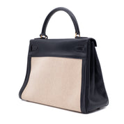 Hermès Kelly 28 Etoile Canvas Boxcalf Beige Dunkelblau Retourne GHW