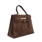 Hermès Kelly 28 Sellier Wildleder Veau Doblis Noisette Dunkelbraun GHW