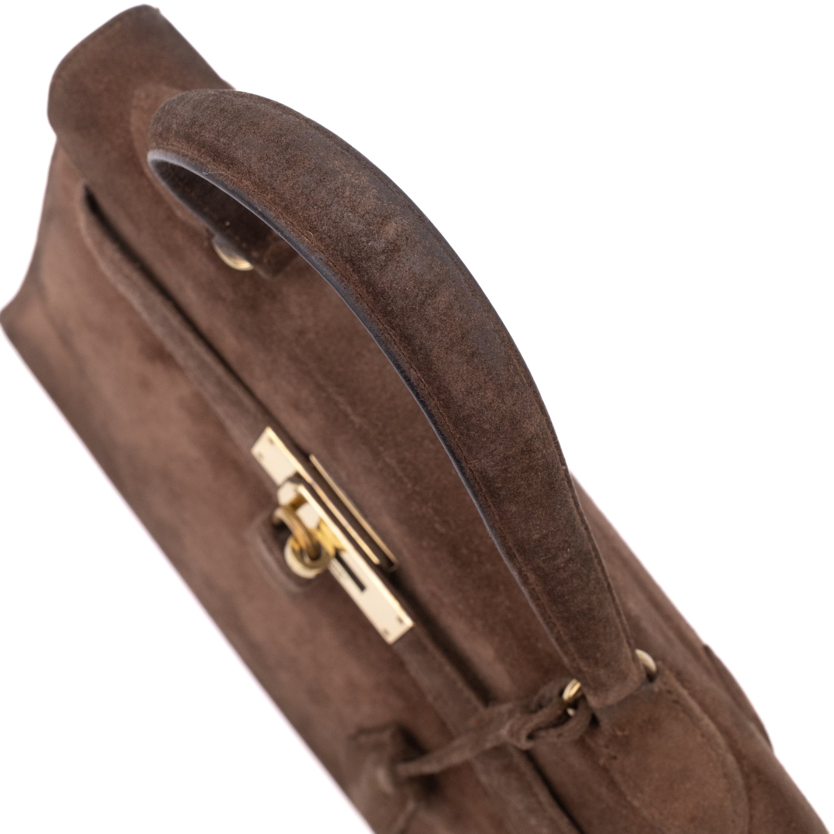 Hermès Kelly 28 Sellier Wildleder Veau Doblis Noisette Dunkelbraun GHW