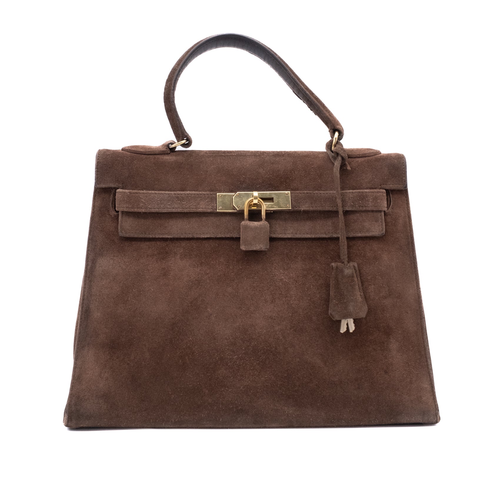 Hermès Kelly 28 Sellier Wildleder Veau Doblis Noisette Dunkelbraun GHW