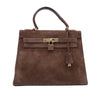Hermès Kelly 28 Sellier Wildleder Veau Doblis Noisette Dunkelbraun GHW