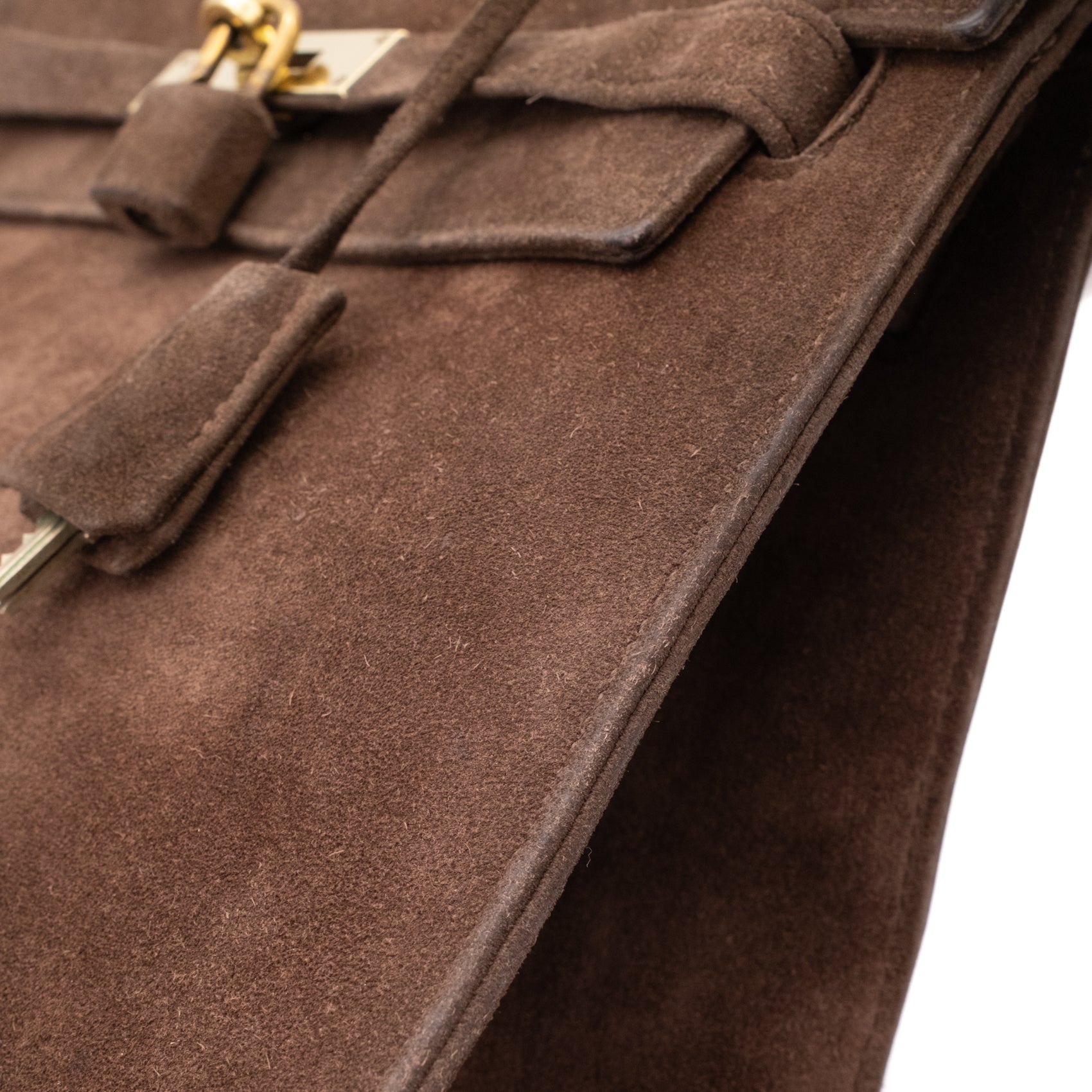 Hermès Kelly 28 Sellier Wildleder Veau Doblis Noisette Dunkelbraun GHW