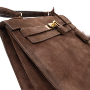 Hermès Kelly 28 Sellier Wildleder Veau Doblis Noisette Dunkelbraun GHW