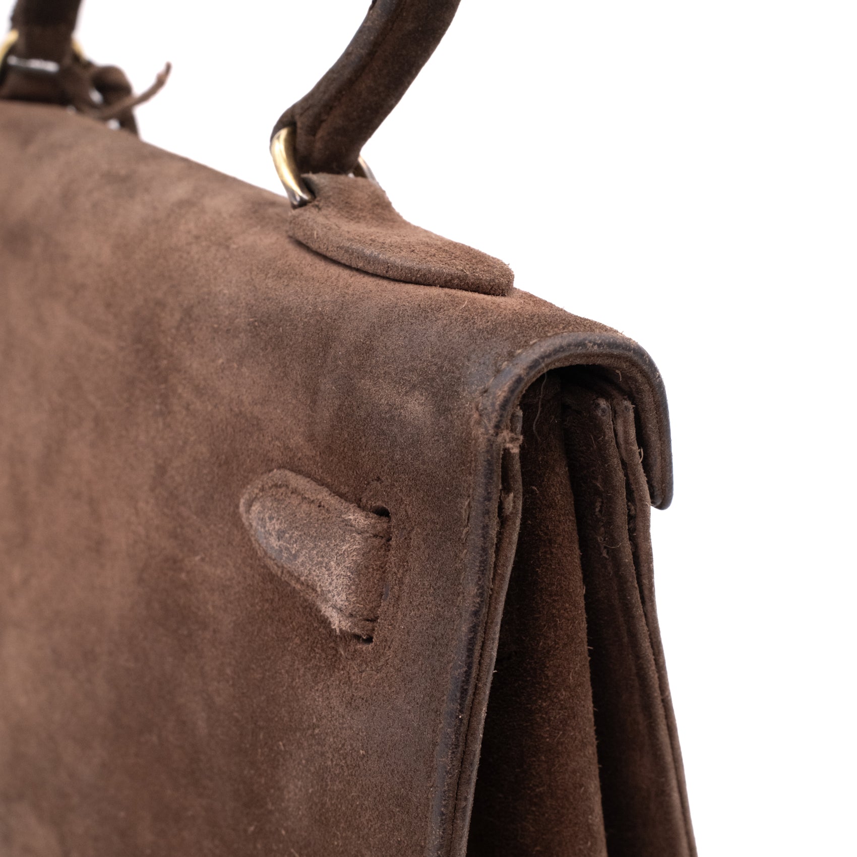 Hermès Kelly 28 Sellier Wildleder Veau Doblis Noisette Dunkelbraun GHW