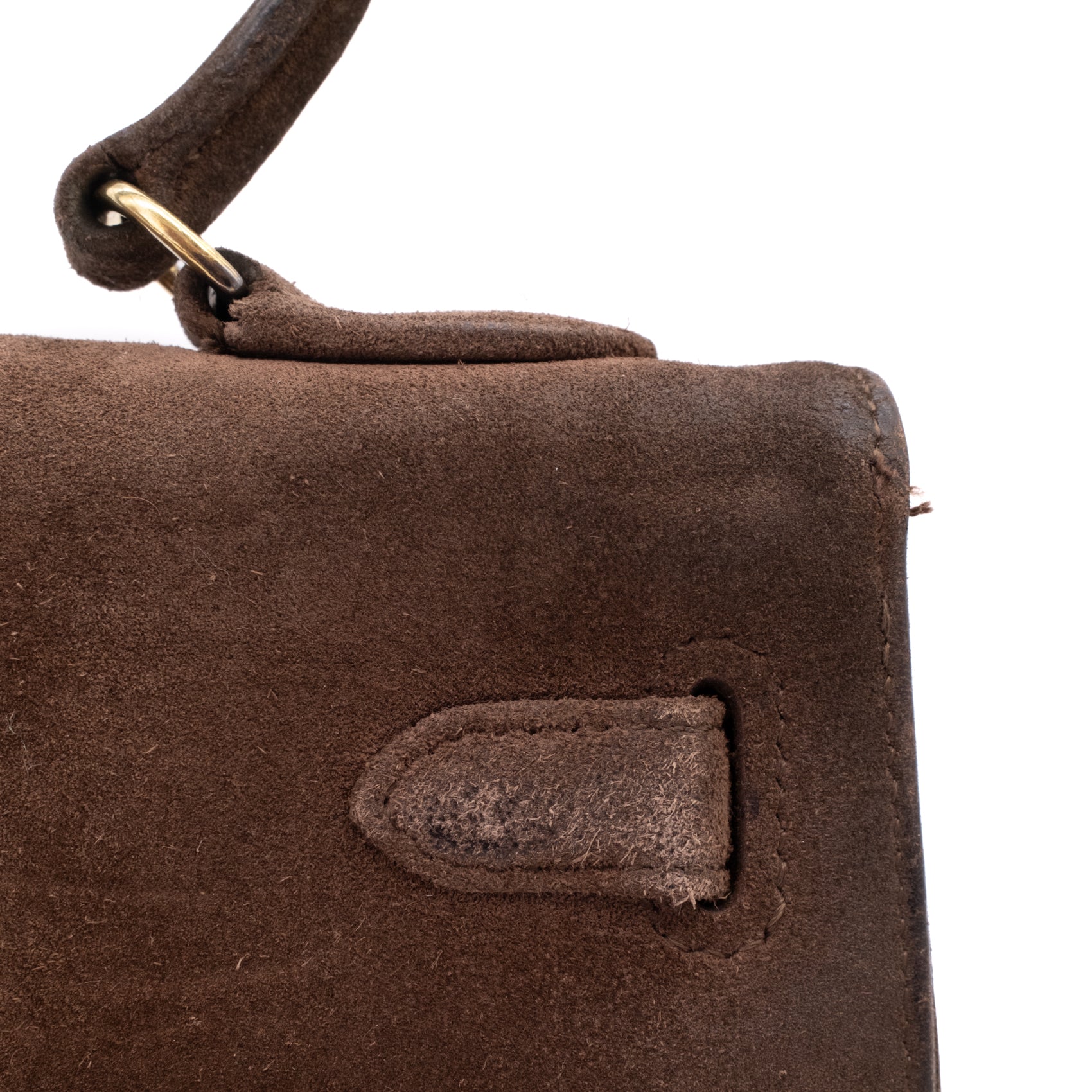 Hermès Kelly 28 Sellier Wildleder Veau Doblis Noisette Dunkelbraun GHW