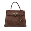 Hermès Kelly 28 Sellier Wildleder Veau Doblis Noisette Dunkelbraun GHW
