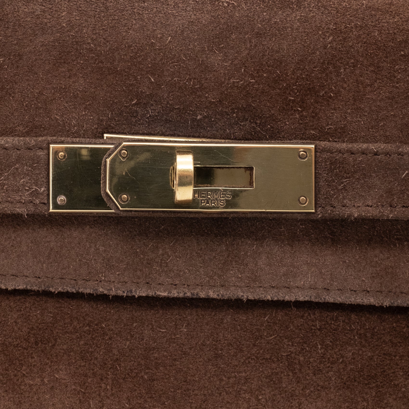 Hermès Kelly 28 Sellier Wildleder Veau Doblis Noisette Dunkelbraun GHW