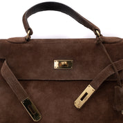 Hermès Kelly 28 Sellier Wildleder Veau Doblis Noisette Dunkelbraun GHW