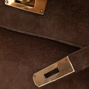 Hermès Kelly 28 Sellier Wildleder Veau Doblis Noisette Dunkelbraun GHW