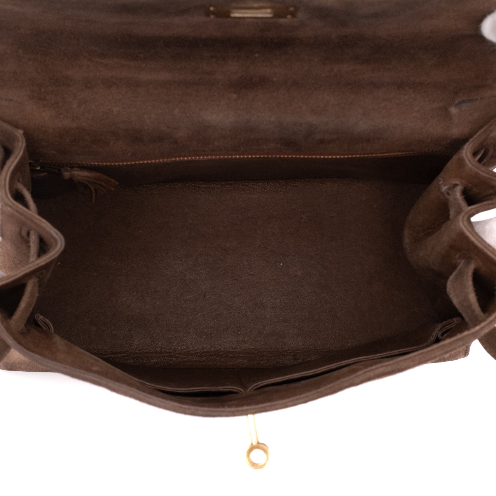 Hermès Kelly 28 Sellier Wildleder Veau Doblis Noisette Dunkelbraun GHW