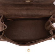 Hermès Kelly 28 Sellier Wildleder Veau Doblis Noisette Dunkelbraun GHW
