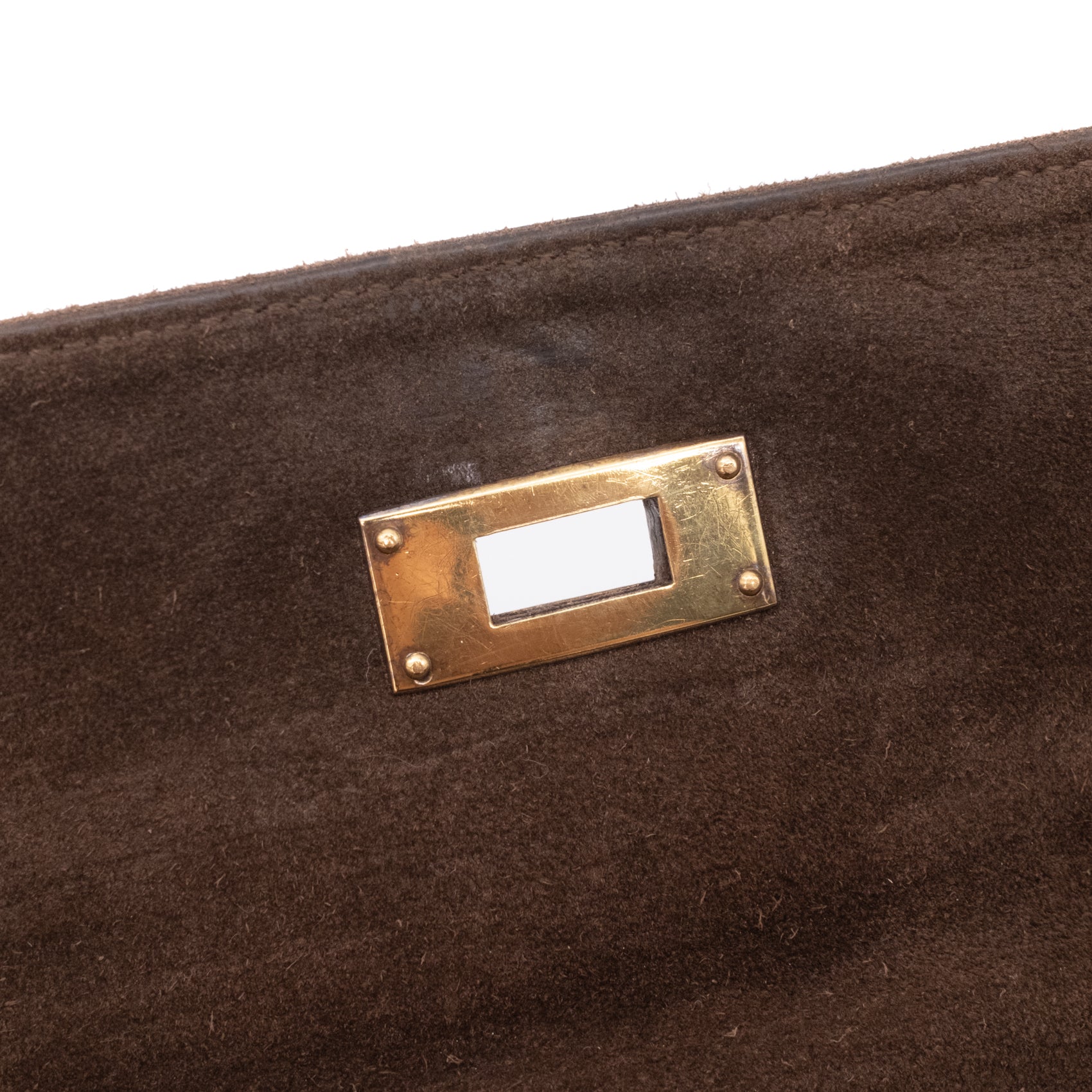 Hermès Kelly 28 Sellier Wildleder Veau Doblis Noisette Dunkelbraun GHW