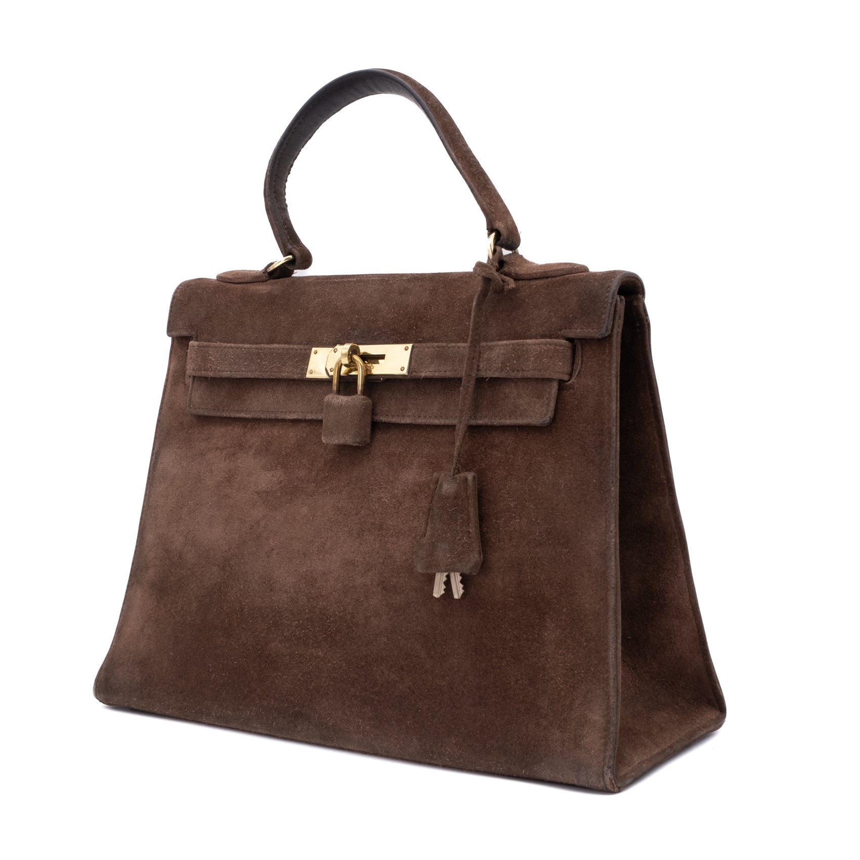 Hermès Kelly 28 Sellier Wildleder Veau Doblis Noisette Dunkelbraun GHW