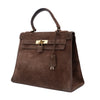 Hermès Kelly 28 Sellier Wildleder Veau Doblis Noisette Dunkelbraun GHW