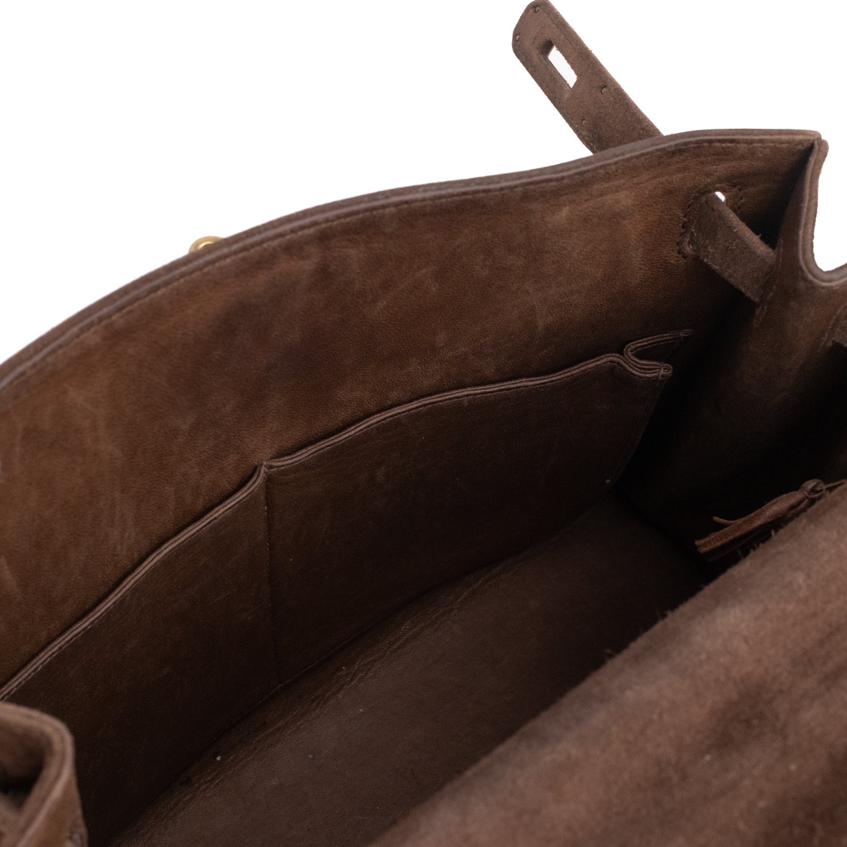Hermès Kelly 28 Sellier Wildleder Veau Doblis Noisette Dunkelbraun GHW