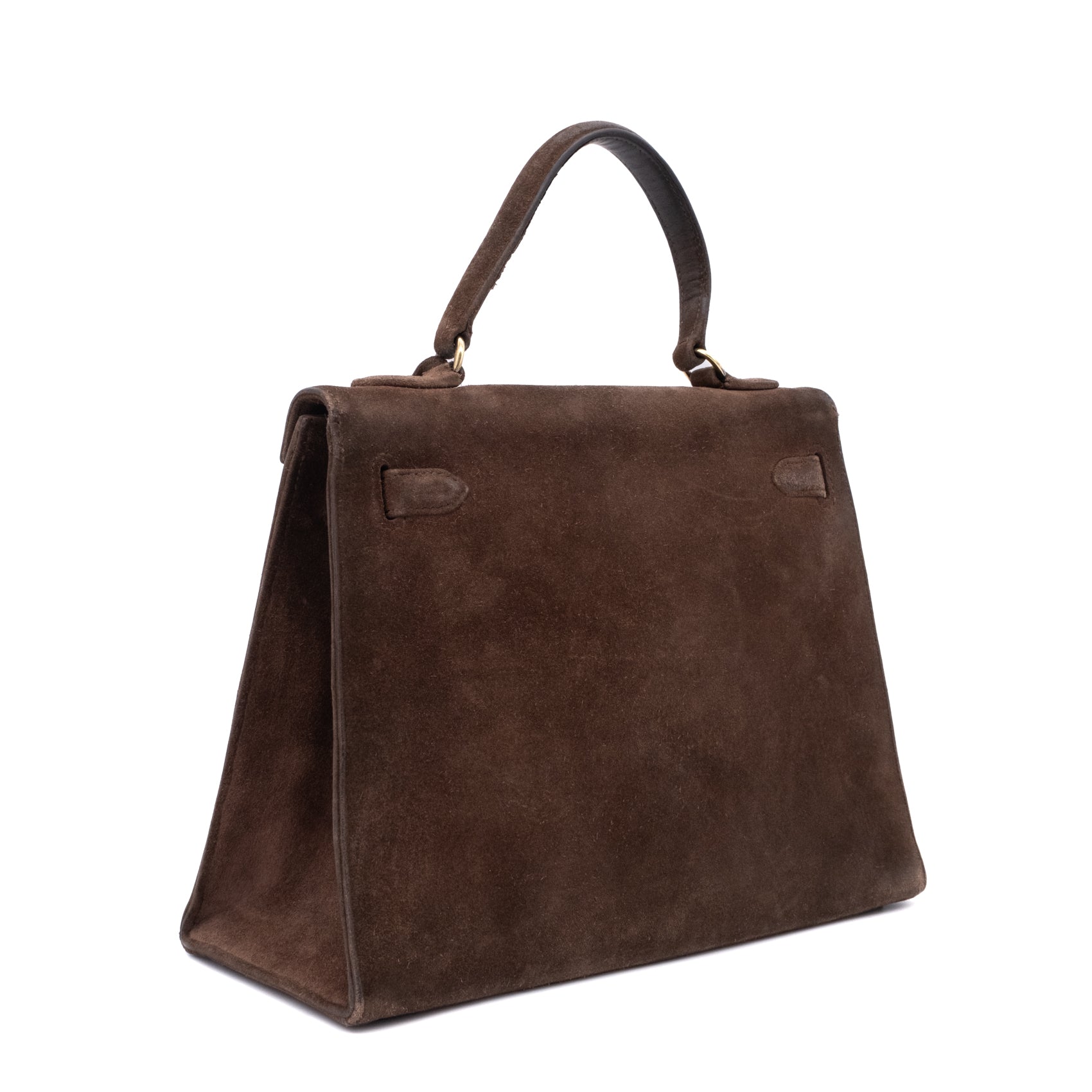 Hermès Kelly 28 Sellier Wildleder Veau Doblis Noisette Dunkelbraun GHW